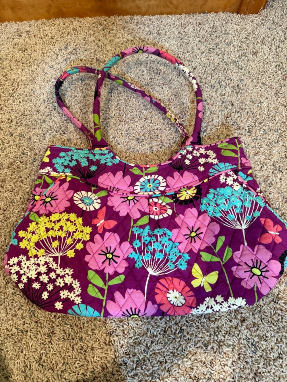 Vera Bradley Quilted Floral Shoulder Bag in Purple, Pink and Teal